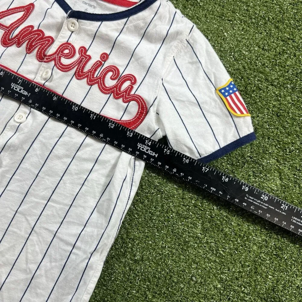 Carter's Toddler Boy America Pinstripe Baseball Jersey Shirt Size 6